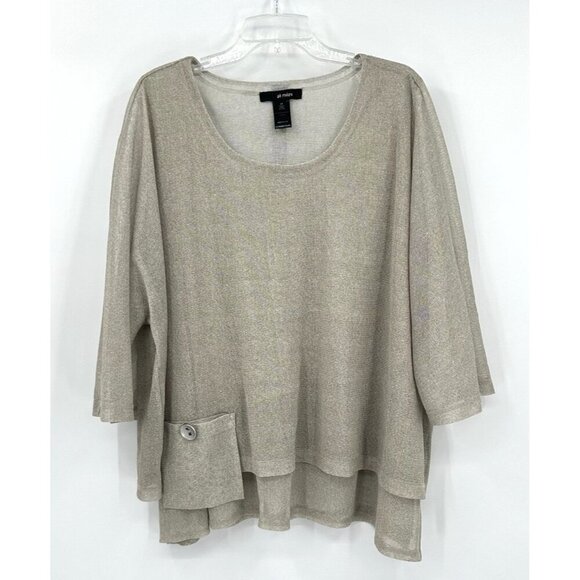 shirt top blouse tunic batwing sheer artsy lagenlook layered beige 2X - Picture 3 of 9